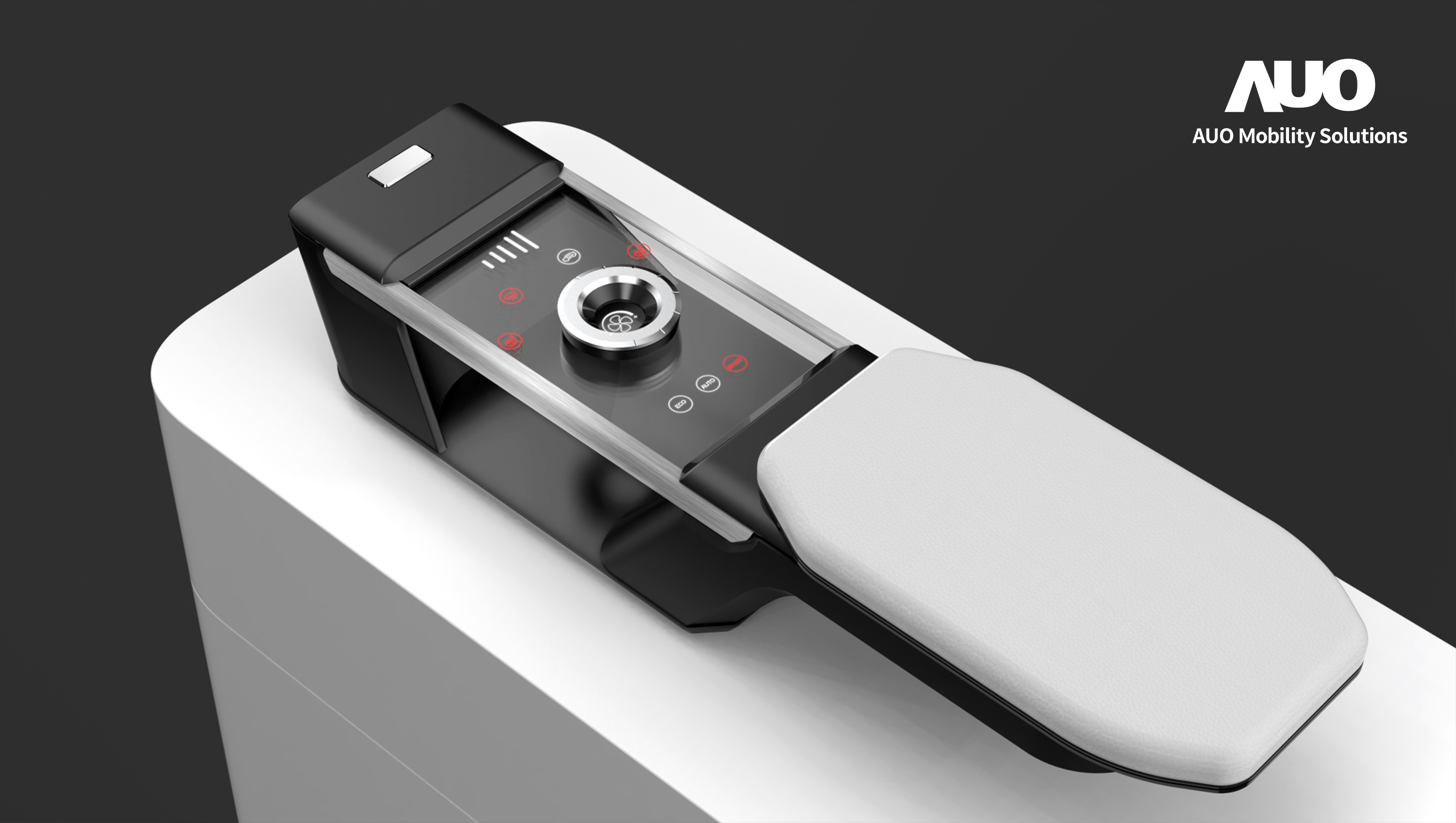 友達智慧移動全新發表INVISY隱形科技系列，CrystalSense Console以最簡約的機構設計，提供直覺控制的主動觸覺回饋與壓力感測，並且動態呈現、僅在需要時顯示，打造未來座艙的極致互動體驗。