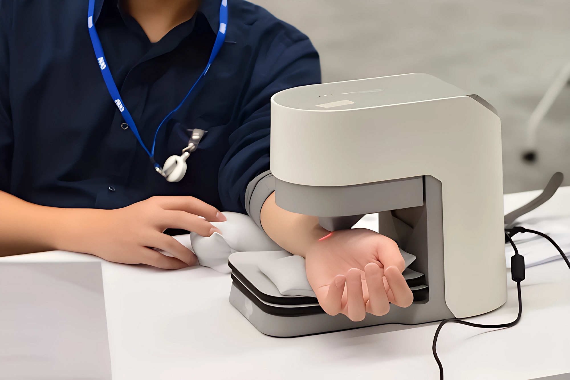 友達耘康中醫數位化檢測解決方案之脈象檢測系統採用高靈敏多點式壓力感測器，可真實還原「寸、關、尺」三部脈象量測結果