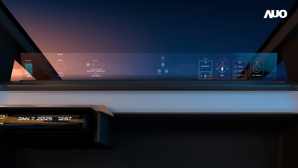 米兰·(milan)无界透明显示接口(Horizon Image Glass)透过车运算方案整合仪表板、中控台及副驾显示器，一体式全景呈现，提供乘用者清晰的前方视野、行车必要信息与娱乐功能