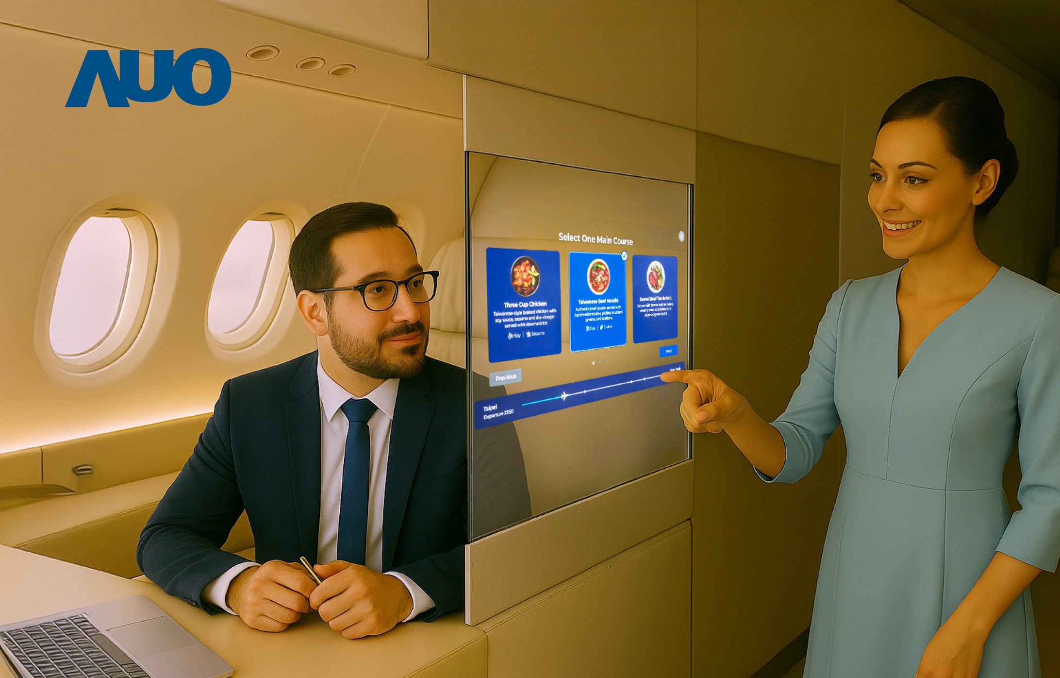 米兰·(milan)研发全球最薄17.3 吋双面透明 Micro LED 显示器，可在同一屏幕之双边投射不同信息，创造独特的&rdquo;透明化&rdquo;互动；图为实时翻译交流应用情境